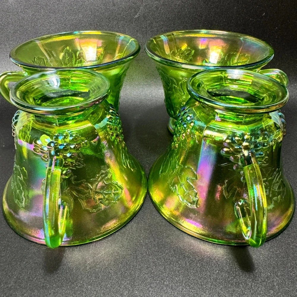 Indiana Glass Harvest Grape Iridescent Green Carnival Punch Cups Whimsigoth
